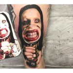 Marilyn Manson tattoo by Dan Molloy. #DanMolloy #neotraditional #MarilynManson #paleemperor #music #band #goth #alternative #metal #dark #portrait