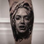 Angelina Jolie tattoo by Inal Bersekov #InalBersekov #portraittattoos #blackandgrey #realism #realistic #hyperrealism #portrait #AngelinaJolie #ladyhead #lady #babe #sexy #hair #lips #eyes