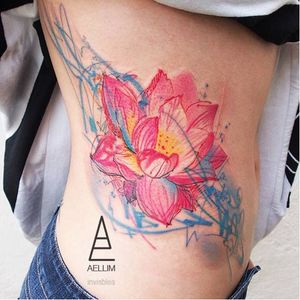 Lotus tattoo by Ael Lim. #AelLim #marker #style #semiabstract #contemporary #lotus