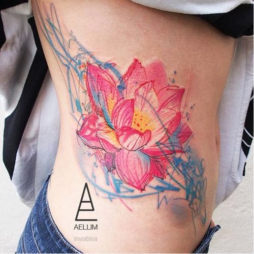 Lotus tattoo by Ael Lim. #AelLim #marker #style #semiabstract #contemporary #lotus