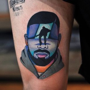 Drake tattoo by David Cote. #DavidCote #semiabstract #trippy #psychedelic #popculture #drake #hotlinebling