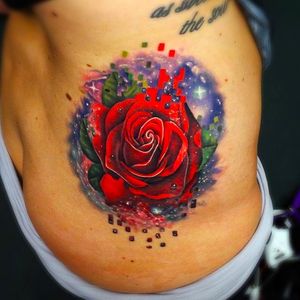 Pixel and Galaxy Rose Tattoo by Andrés Acosta @Acostattoo #AndrésAcosta #Acostattoo #Rose #Rosetattoo #Rosetattoos #Austin #Pixel #Galaxy #Pixeltattoo