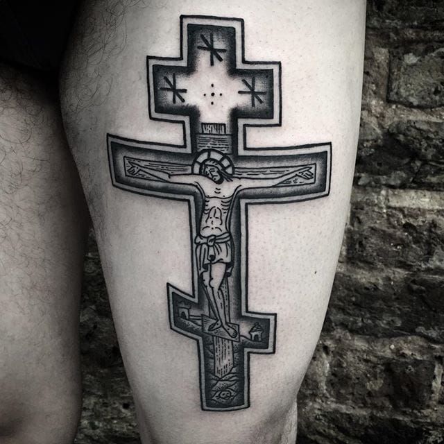 Tattoo uploaded by Crazy Dayz Tattoo  Black and grey Russian Orthodox  Cross  Tattoodo