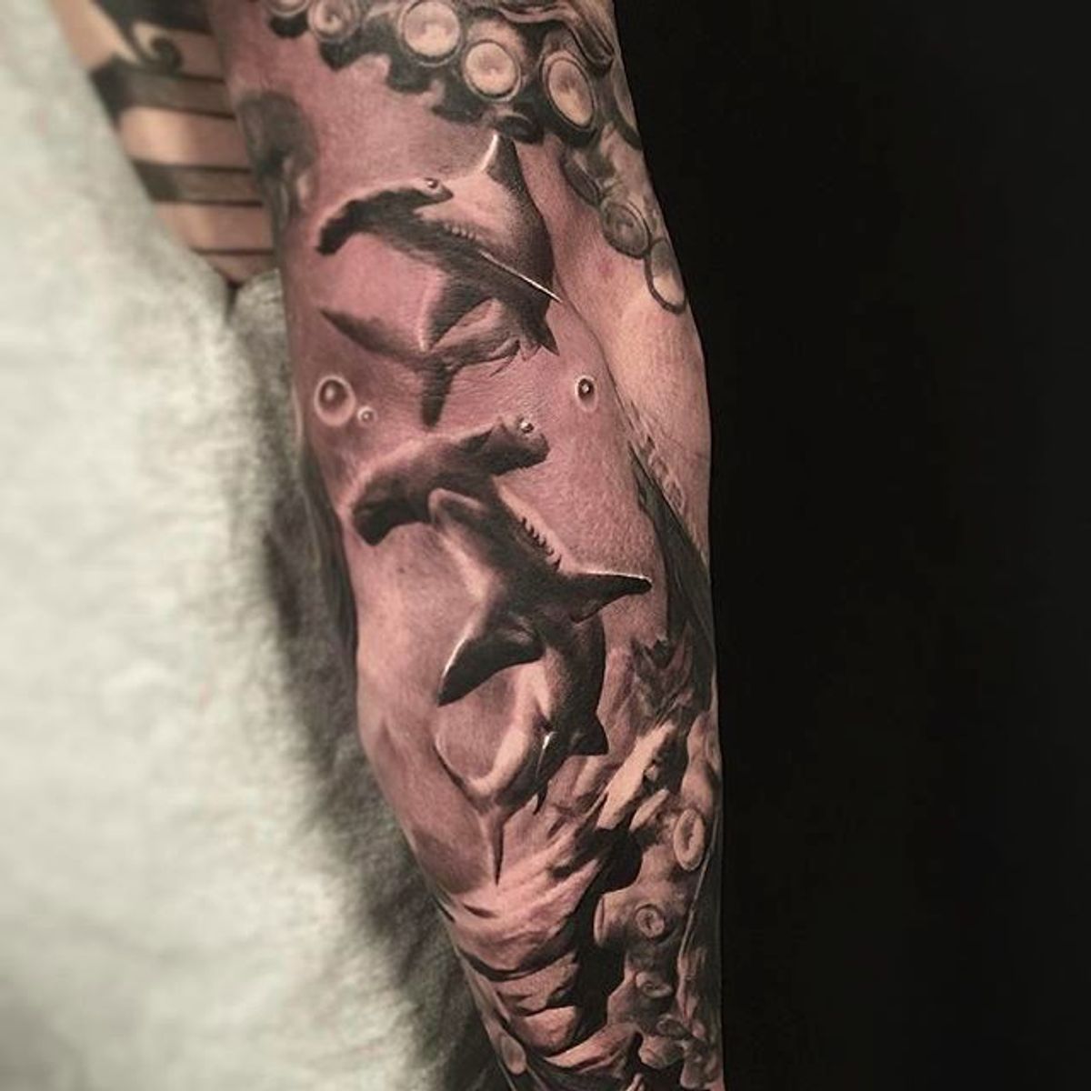 Hammerhead Shark Sleeve Tattoos
