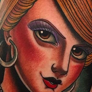 Lady Face Tattoo upclose by Xam @XamTheSpaniard #Xam #XamtheSpaniard #Beautiful #Gypsy #Girl #Lady #Traditional #sevendoorstattoo #London