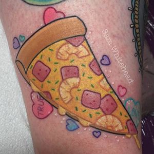 Pizza tattoo by Sam Whitehead. #SamWhitehead #girly #cute #pizza #truelove