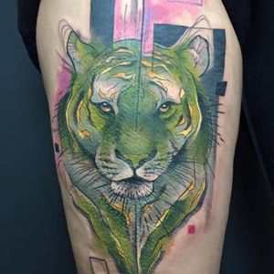 Green tiger tattoo by Julian Hets #JulianHets #watercolor #graphic #sketch #tiger