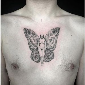 Blackwork tattoo by Nomi Chi. #NomiChi #blackwork #haunting #macabre #illustration #butterfly #btattooing #blckwrk