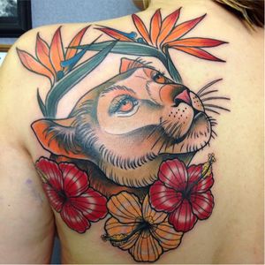 Lioness tattoo by Helga Hagen #HelgaHagen #traditional #russian #colorful #lioness