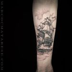 Ship tattoo #ship #MarcoMatarese #engraving #bw