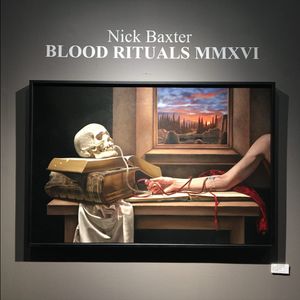 Nick Baxter's painting "Pull Me Through Time" from Blood Rituals MMXVI at Sacred Tattoo (IG—burningxhope). Photo by KD Diamond. #artshow #BloodRituals #fineare #gallery #JonClue #NickBaxter #paintings #RitualMagic #SacredTattooNYC