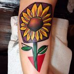 Sunflower Tattoo by Mike Boyd #abstract #cubism #moderntattooing #MikeBoyd #sunflower