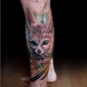Desert fox tattoo by Sandra Daukshta #SandraDaukshta #realistic #painterly #paintingstyle #desertfox