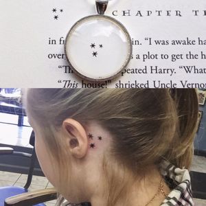 Behind the ear tattoo of riversnogs via Tumblr. #harrypotter #hp #popculture #book #film #minimalist #subtle #simple #behindtheear #spark #microtattoo