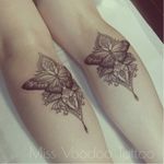 Matching butterfly tattoso by Miss Voodoo #MissVoodoo #ornamental #lace #mehndi #chandelier #feather #butterfly #matching