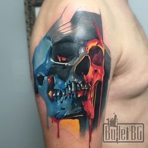 Graphic skull tattoo by Bullet BG #BulletBG #paintingstyle #realistic #graphic #painting #skull