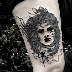 Blackwork woman tattoo by Ryan Murray. #RyanMurray #blackwork #dark #macabre #blackveilstudio #woman #blackeyes