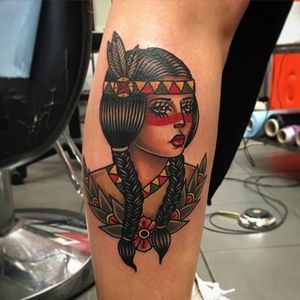 Native woman tattoo #Gigi #traditional #nativeindian #traditionalstyle #oldschoolgirl