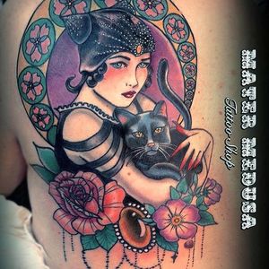 Mucha Tattoo by Mater Medusa Tattoo Shop #mucha #muchatattoo #muchatattoos #alphonsemucha #alphonsemuchatattoo #muchalady #muchaart #arttattoos #artnouveau #artnouveautattoo #artnouveuatattoos #MaterMedusaTattoo