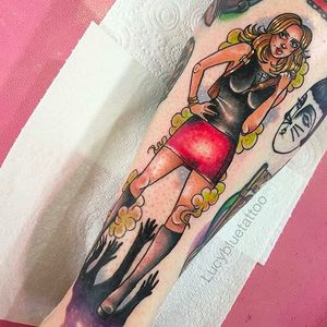 Slayer Pinup Tattoo by Lucy Blue @Lucybluetattoo #Lucybluetattoo #Neotraditional #pinup #pinupgirl #pinuptattoo #girltattoo #BlueCardinal #Manchester #UK #slayer