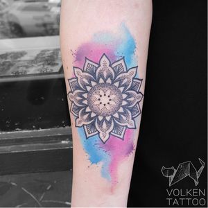 Mandala tattoo by Volken #Volken #mandala #dotwork #watercolor #graphic