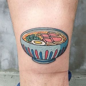 Ponyo's bowl of ramen tattoo by Kimsany #Kimsany #ramentattoo #color #newtraditional #movietattoo #foodtattoo #ramen #soup #pho #noodles #meat #egg #bowl #studioghibli #ponyo #anime