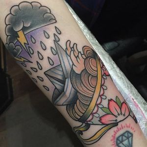 Storm in a teacup tattoo by Davey Jebadiah. #storminateacup #paperboat #storm #teacup #tea #cup #wave