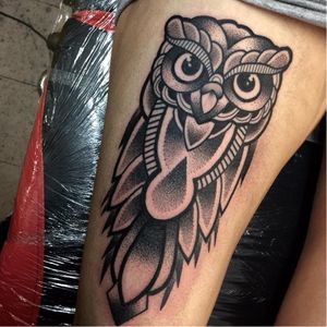 Owl tattoo by Annmarie Cahill #AnnmarieCahill #blackwork #dotwork #mandala #owl