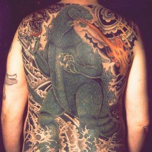 Godzilla tattoo by Mike Malone. #Godzilla #japanese #monster #movie #MikeMalone
