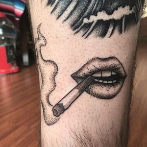 Tattoo by Arielle Coupe #ArielleCoupe #blackandgrey #smoke #lips #dotwork