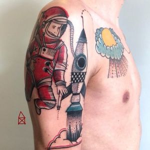 Space tattoo by Miriam Frank #MiriamFrank #graphic #childhood #space #cosmonaut #spaceship