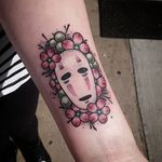 No Face tattoo by Nicholas O'Ryan. #mask #noface #japanese #anime #studioghibli #spiritedaway #ghibli #cherryblossom
