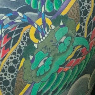 Imagen de detalle de un tatuaje realizado por Amar Goucem.  #AmarGoucem #dragontattooNL #JapaneseStyle #horimono #details
