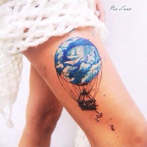 Cloudy hot-air balloon tattoo by Pis Saro #PisSaro #hotairballoon #watercolor #sky #cloud