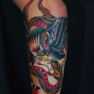 Tattoo by Taco Joe #eagle vs #snake #neotraditional #classic #TacoJoe