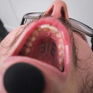 Healed roof of the mouth tattoo by Indy Voet. #IndyVoet #mouth #gum #handpoke #sticknpoke