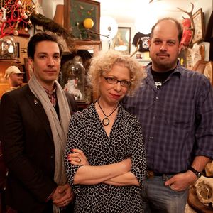 Antique buyer Ryan Matthew with owners Evan Michelson and Mike Zohn. (photo via WNYC) #obscuraantiques #oddities #philadelphiatattooconvention