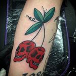 Cherry skull tattoo by Dan Selfmade. #fruit #skull #cherry #traditional #DanSelfmade