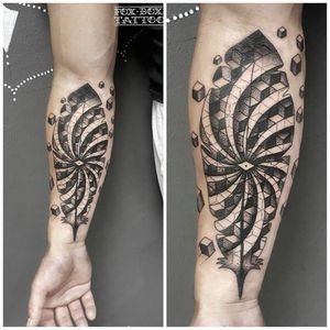Geometric feather tattoo by Alexey Rebrunov #AlexeyRebrunov #geometric #ornamental #feather #dotwork #blackwork