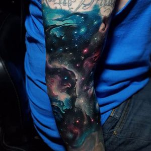 This space scene covers up an unwanted tattoo. Via Instagram tylermalek #TylerMalek #CoverUpTattoos #coverups #spacetattoo #startattoo