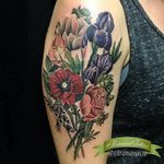 Styled realism bouquet tattoo by Cara Massacre. #flowers #bouquet #realism #colorrealism #styledrealism #CaraMassacre