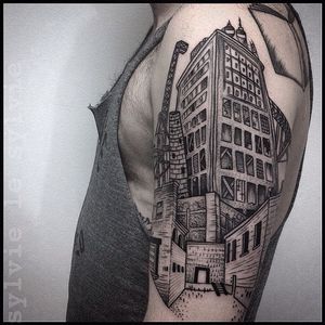 Building tattoo by sylviesylvie on Instagram. #architecture #linework  #architecturetattoo #blackwork #building
