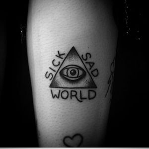 The all seeing eye, Sick Sad World tattoo done by Kyle Lifetime. #KyleLifetime #blacktattoos #traditionaltattoo #allseeingeye #sicksadlittleworld