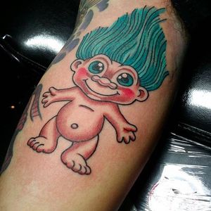Troll doll tattoo by @qorntattoo #troll #trolldoll #trolldolltattoo #vintagetattoo