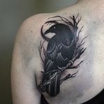 Raven tattoo by Lauren Melina. #blackwork #LaurenMelina #bird #raven #moon #btattooing #blckwrk