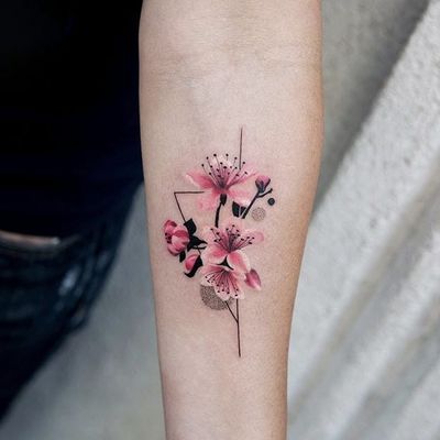 Cherry blossom by Trudy #Trudy #cherryblossom #flower #color #minimalistic #tattoooftheday