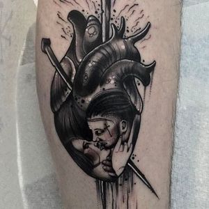 Daggered heart tattoo by Neil Dransfield @Neil_Dransfield_Tattoo #NeilDransfieldTattoo #Black #Blackwork #Blackworkers #DarkTattoos #DarkArtists #Dagger #Heart #NeilDransfield