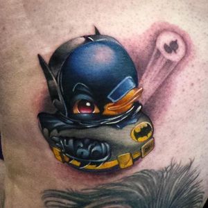 Batman rubber ducky tattoo by Steven Compton. #newschool #rubberduck #StevenCompton #rubberducky #batman