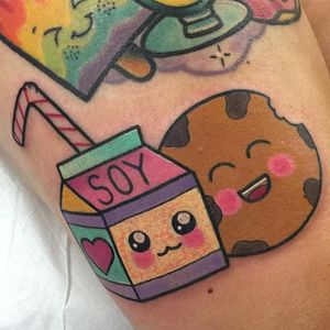 Soy Milk and Cookies by Shell Valentine (via IG-shell_valentine_tattoo) #kawaii #girly #colorful #traditional #food #ShellValentine