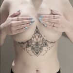 Delicate underboob flower tattoo #JuliaMikhaylova #blackwork #delicate #fineline #underboob